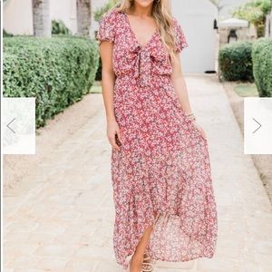 Gorgeous Pink Lily Red Floral Maxi Dress